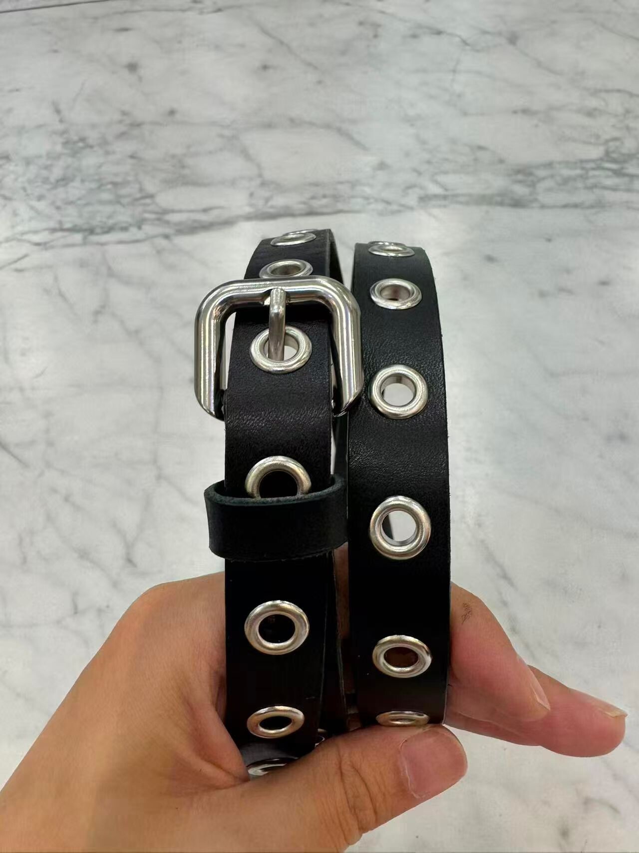義大利牛皮全孔腰帶