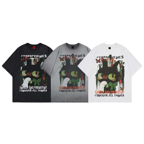 美式高街漫畫貓咪寬鬆短踢