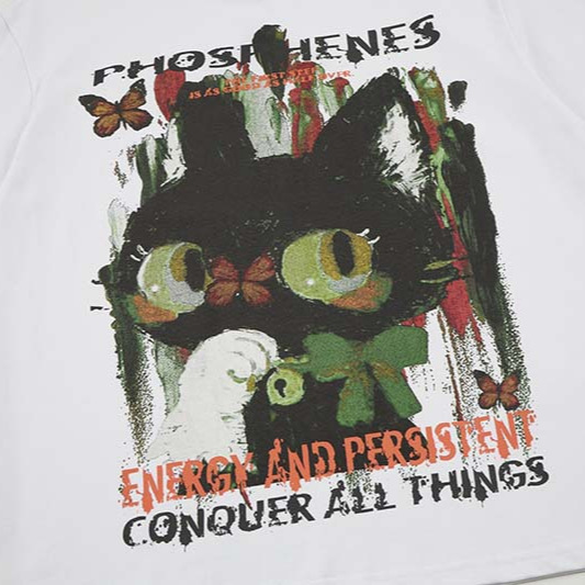 美式高街漫畫貓咪寬鬆短踢