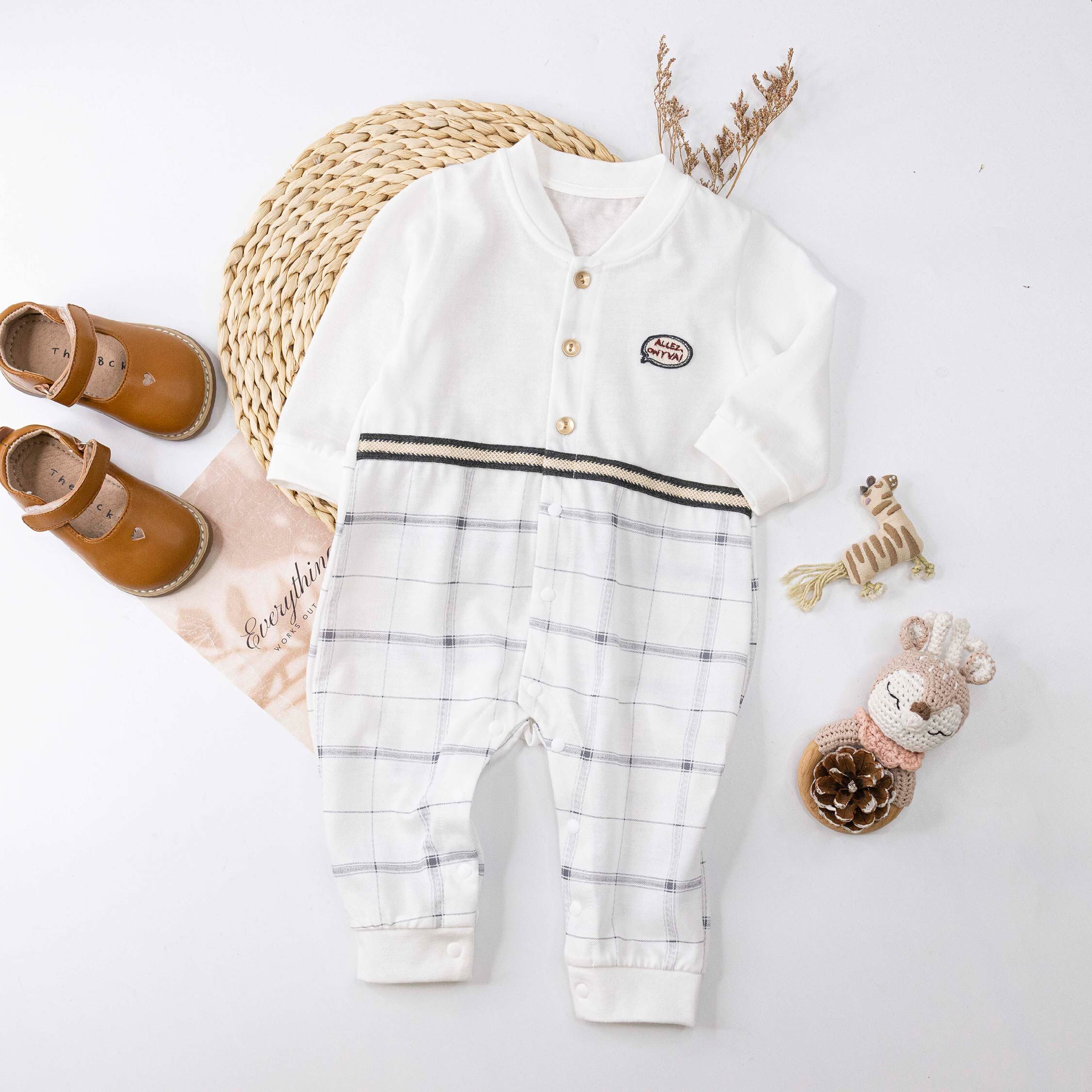 純淨系列 日系格紋拼接連身衣 (T6004)