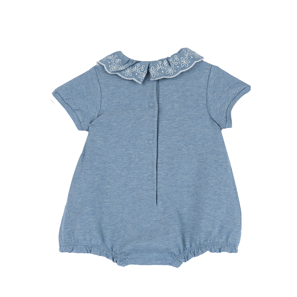 兔子花園-花紗藍鏤空刺繡荷葉領短袖兔裝