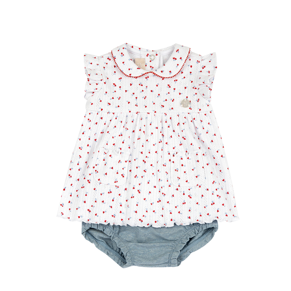 兔子花園-荷葉袖洋裝+包屁褲套裝