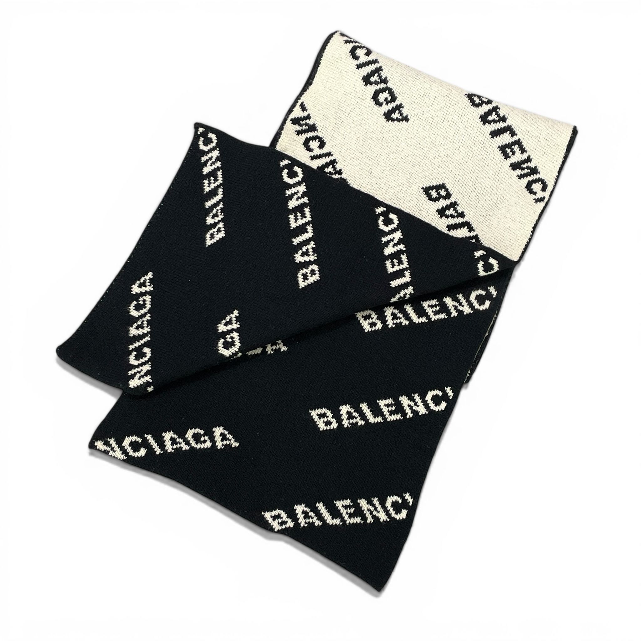 98%NEW二手BALENCIAGA SCARF MACRO  30x205cm 黑白色羊毛 #巴黎世家圍巾 #香榭站正品