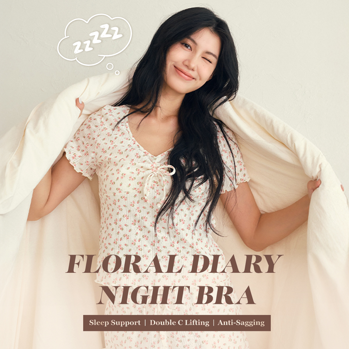 Top【Floral Diary · Night Bra】 Double C Breast Care Pyjamas Top