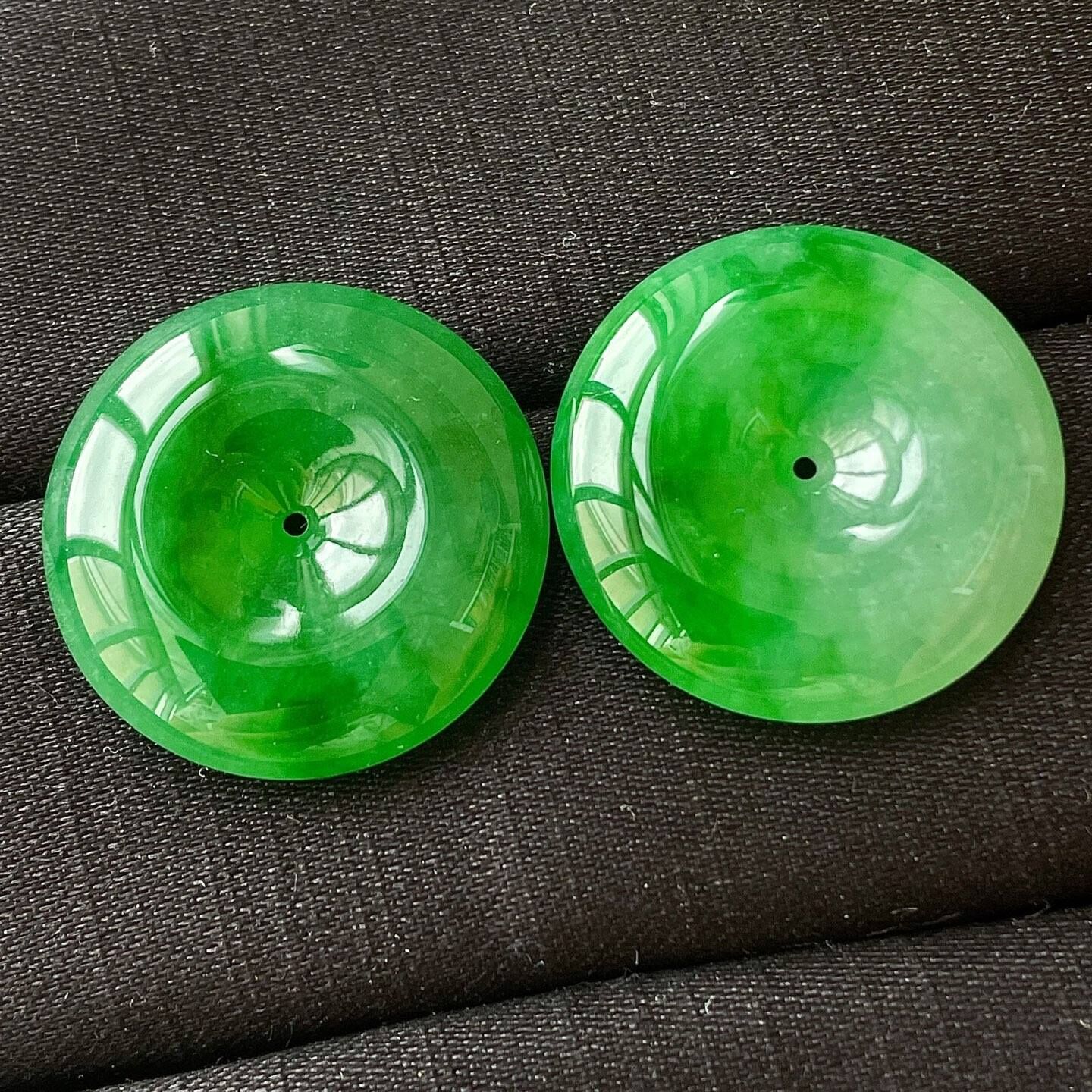 翡翠冰種辣綠平安扣吊墜一對 (24.3mm直徑),天然翡翠A玉, 緬甸玉, Jade, Jadeite