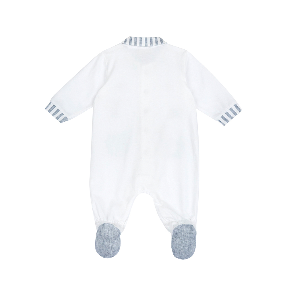 玩具樂園-剪接條紋有領前開長袖兔裝