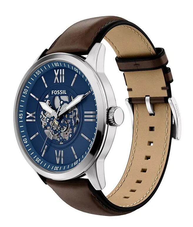 萬年鐘錶 - Fossil  Flynn 經典雅仕羅馬數字手錶咖啡色真皮錶帶機械男錶 BQM7128 錶徑48MM