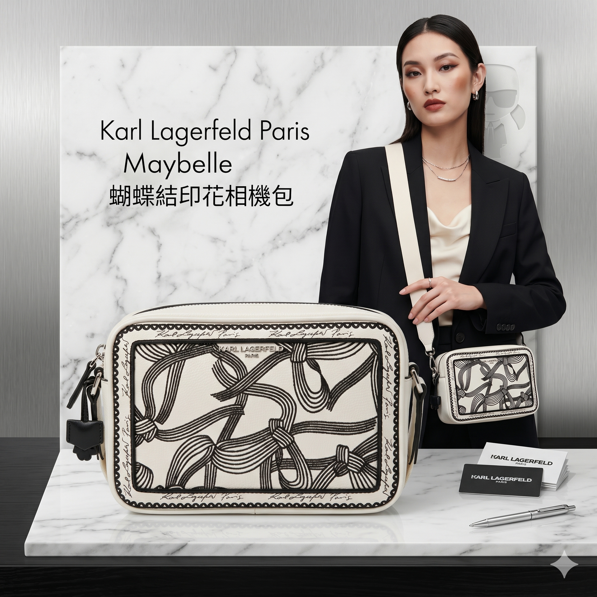 【預購】H041660 Karl Lagerfeld Paris Maybelle 蝴蝶結印花相機包
