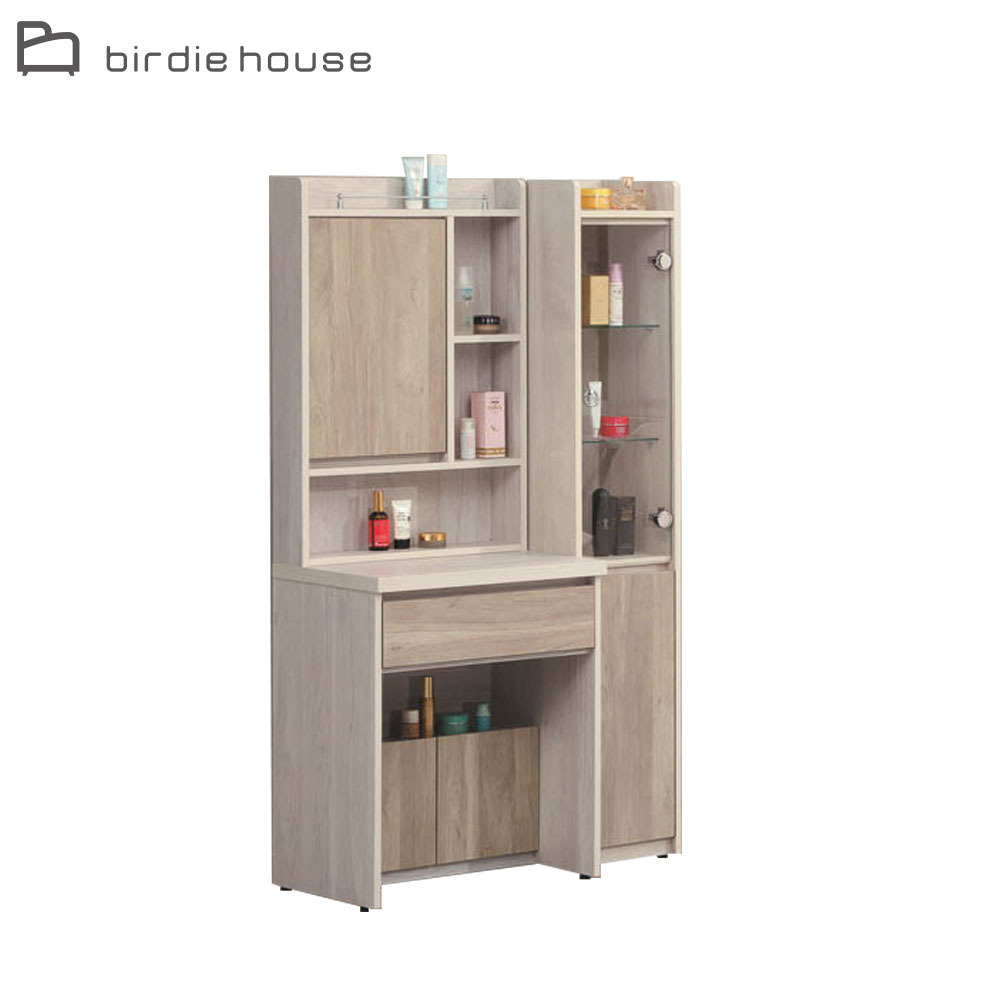 柏蒂家居-瑞那3尺隱藏式鏡台/化妝桌/梳妝台(化妝桌+立櫃+贈化妝椅)