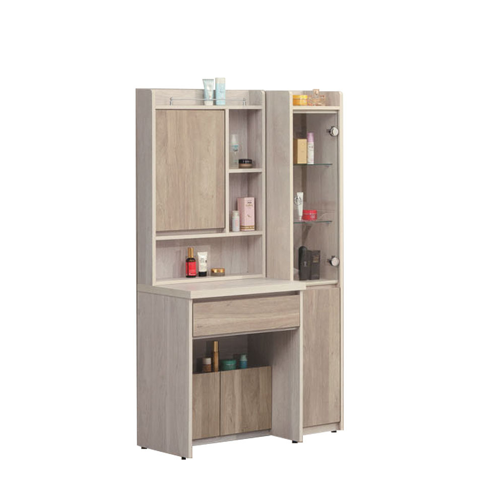 柏蒂家居-瑞那3尺隱藏式鏡台/化妝桌/梳妝台(化妝桌+立櫃+贈化妝椅)