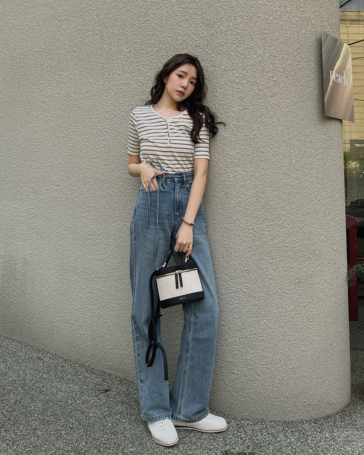 guten made/捨不得換 綁帶褲勾牛仔寬褲-藍