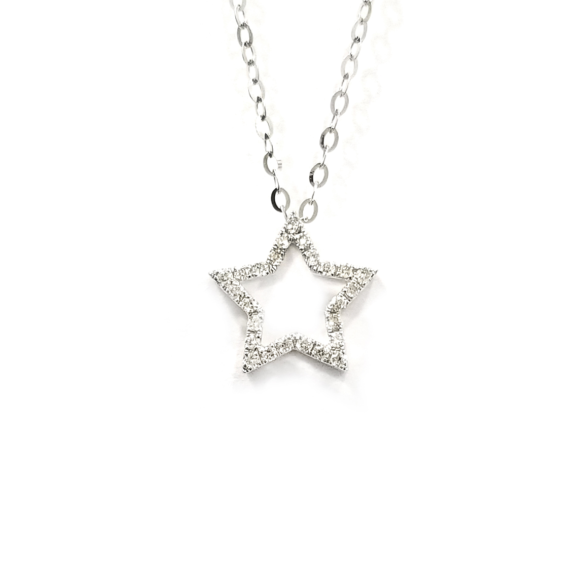 18K白金天然鑽石鏤空星星頸鏈