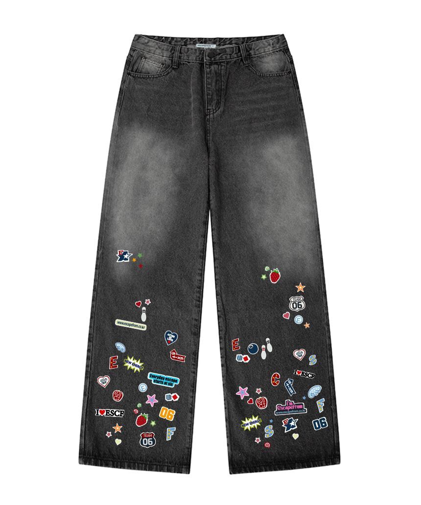 ESCAPEFROM 圖騰拼貼印花牛仔褲 E261DP