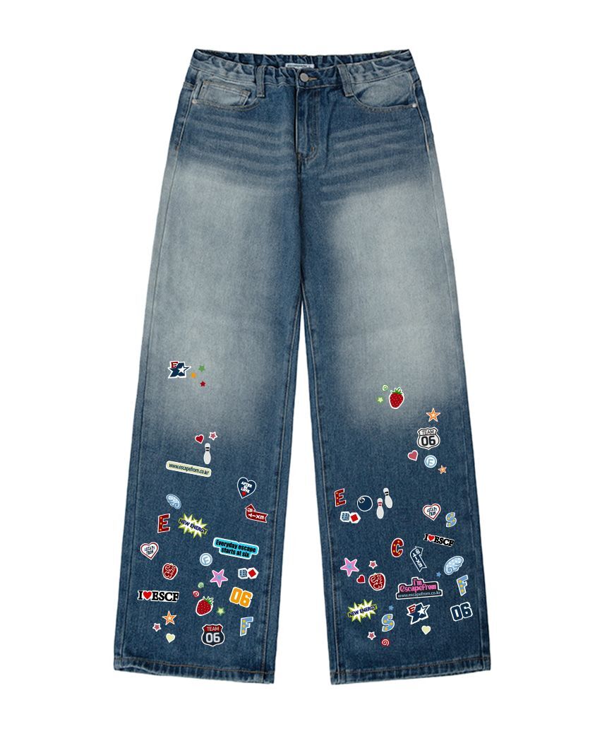 ESCAPEFROM 圖騰拼貼印花牛仔褲 E261DP