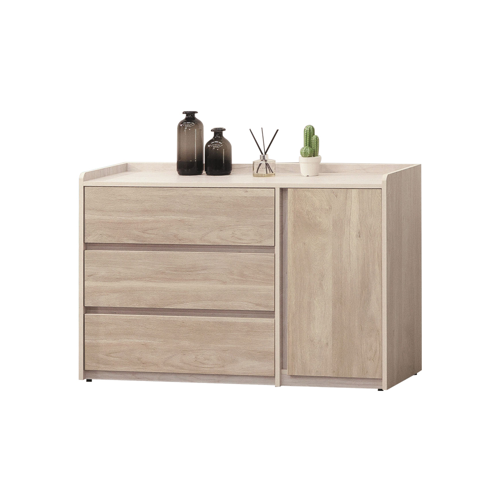 柏蒂家居-瑞那4尺單門三抽收納櫃/三斗櫃/多功能置物櫃