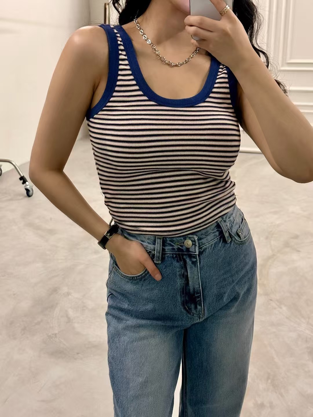 滾邊條紋BRA背心