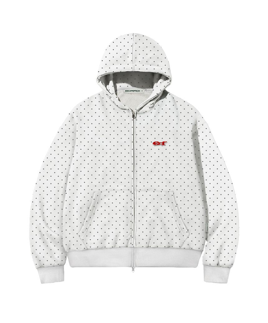ESCAPEFROM ESCF 拼貼徽章點點雙向連帽拉鍊外套 象牙白 E261HZ
