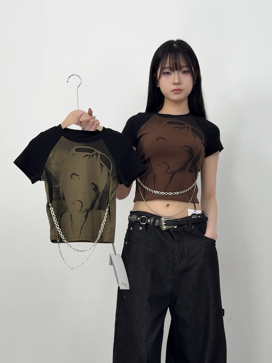 B186女孩Y2K風鏈條短袖上衣