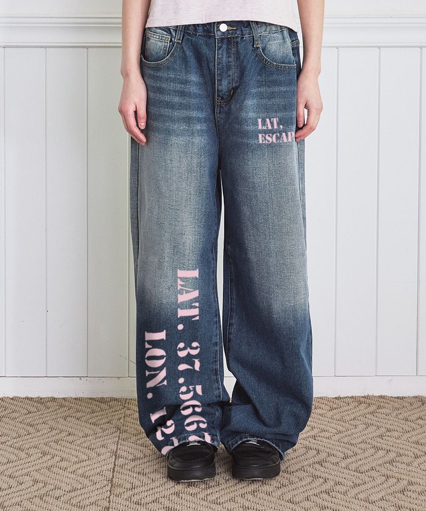 ESCAPEFROM LAT.LON 印花鬆緊腰水洗牛仔長褲 E252DP
