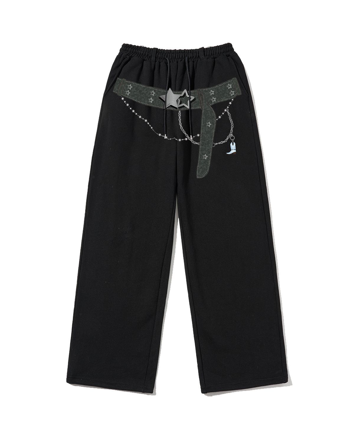 ESCAPEFROM 鏈條腰帶印花運動長褲 黑色 E261SP