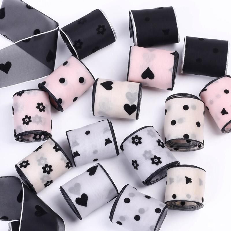 【台灣現貨速發】3.8cm印花紗帶 流光紗帶  緞帶｜10碼紗帶｜愛心 圓點 小花