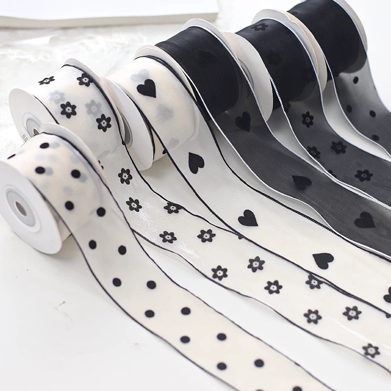 【台灣現貨速發】3.8cm印花紗帶 流光紗帶  緞帶｜10碼紗帶｜愛心 圓點 小花