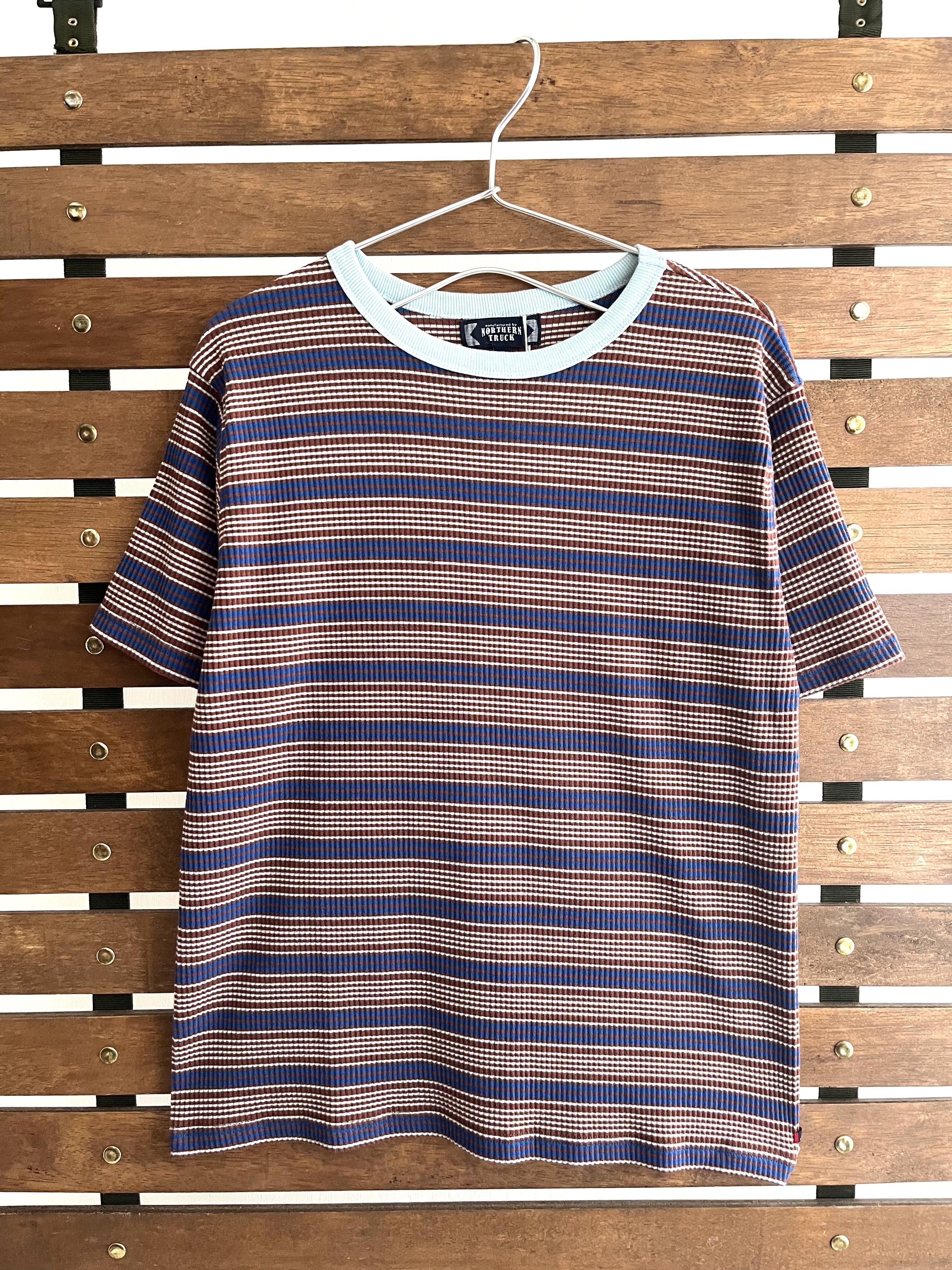 NORTHRN TRUCK啡藍色圓領橫間top