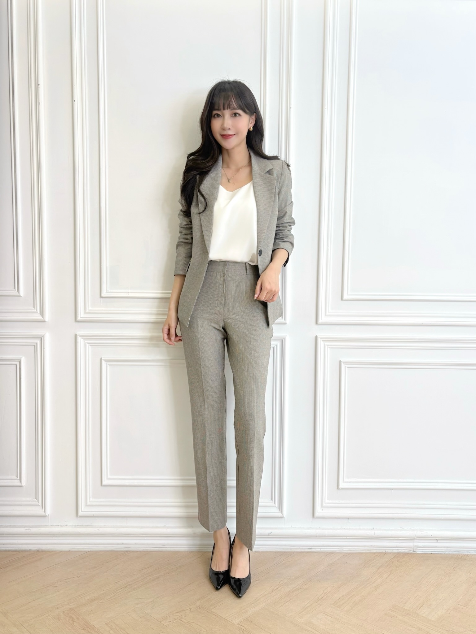 細緻拼色織紋西裝套裝