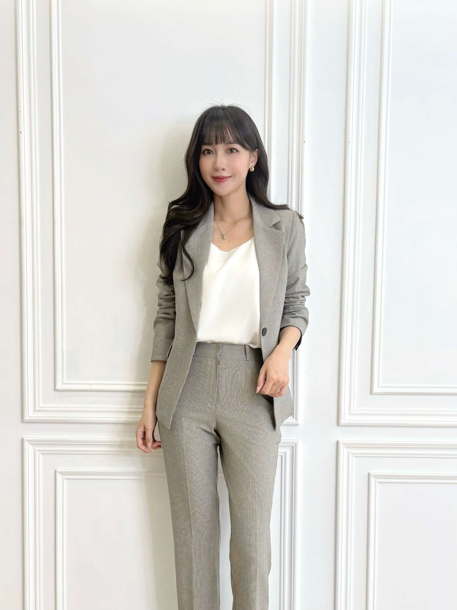 細緻拼色織紋西裝套裝