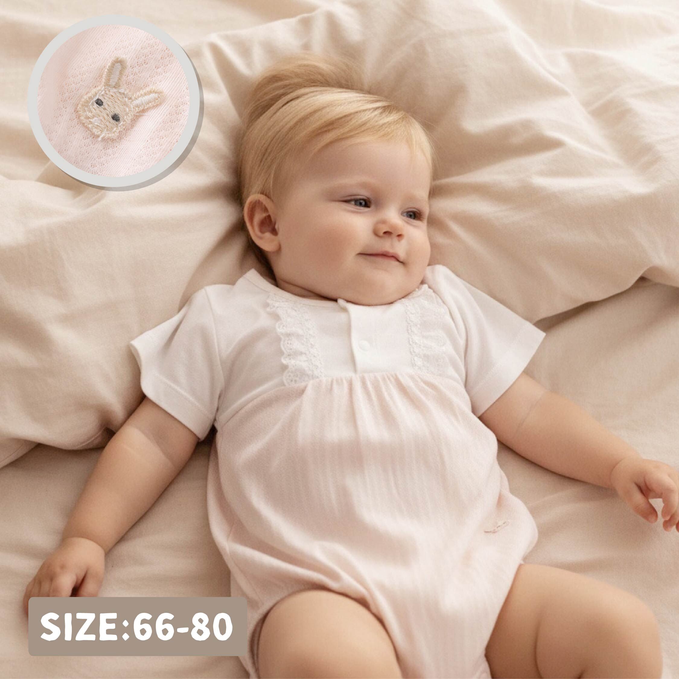 純淨系列 兔兔布貼花邊拼接包屁衣 (T6003)