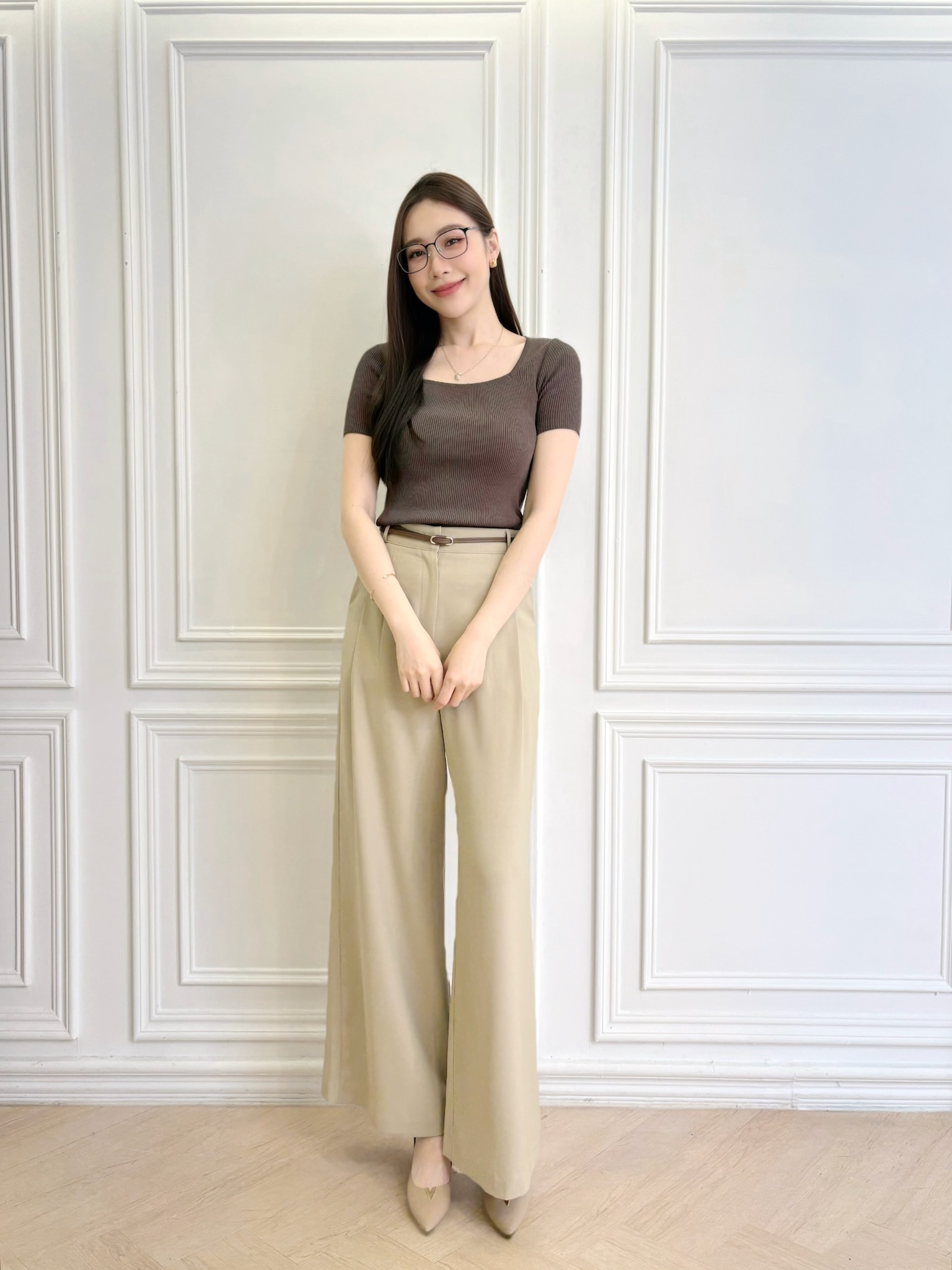 短袖方領針織上衣