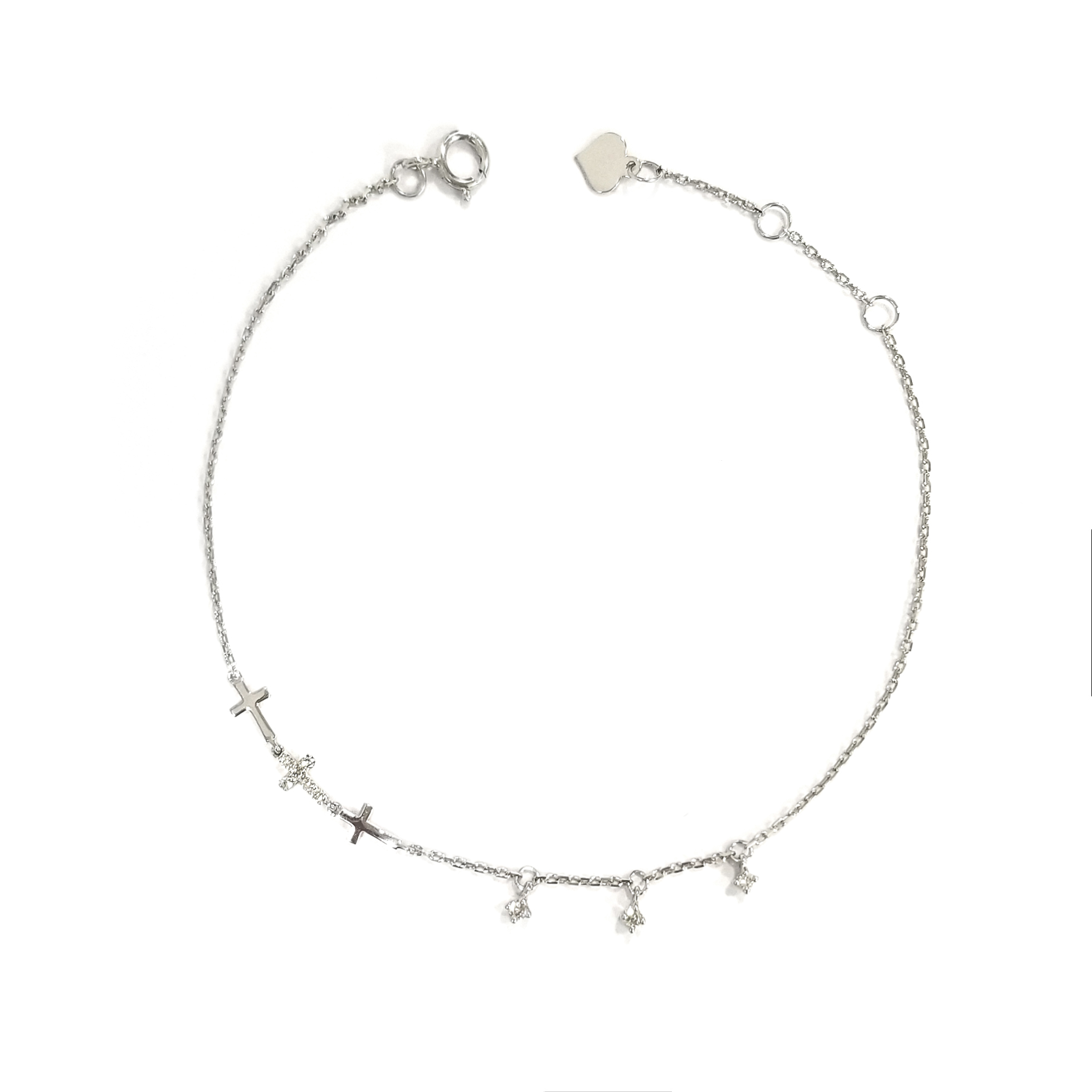 18K白金天然鑽石十字碎星手鏈