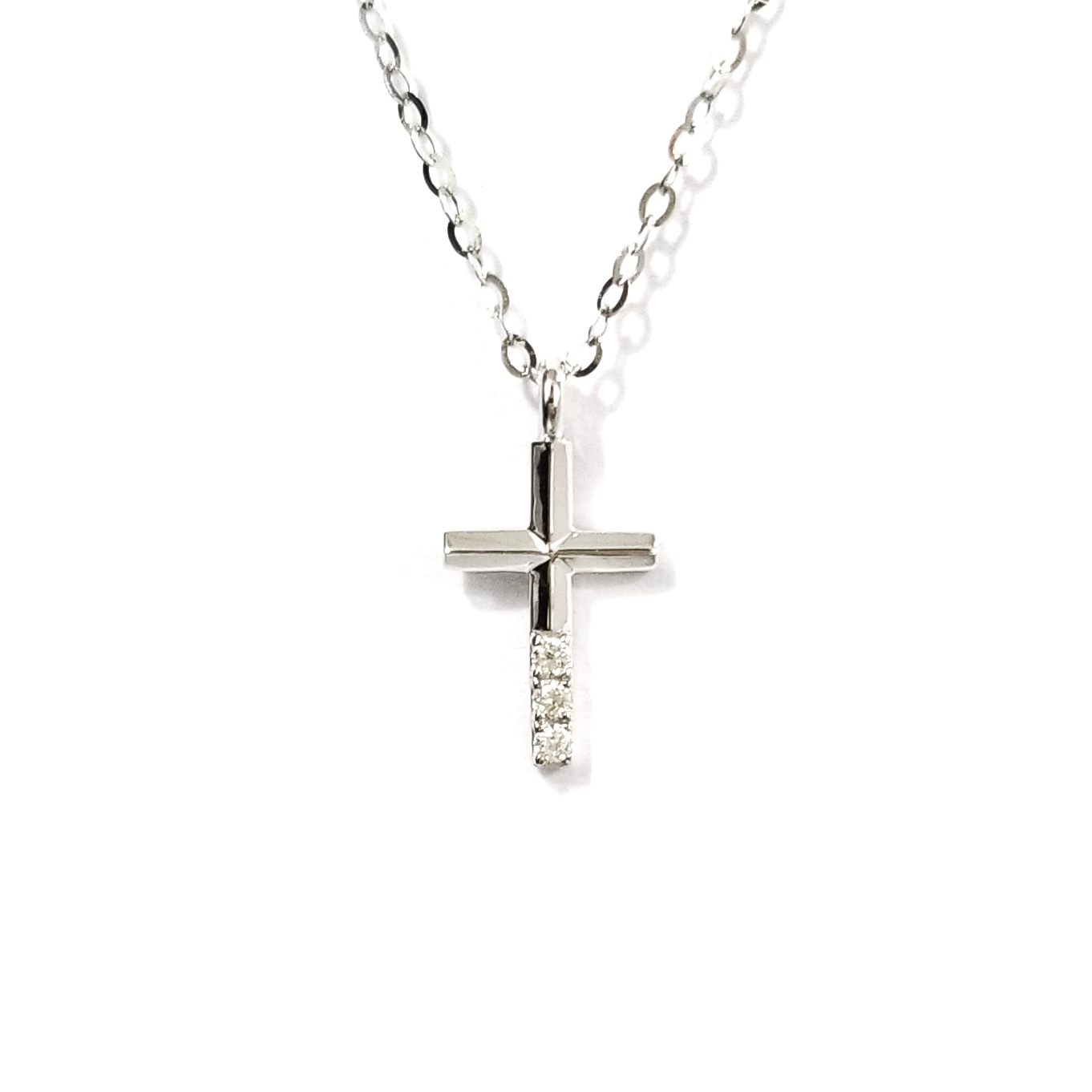 18K白金天然鑽石十字架頸鏈