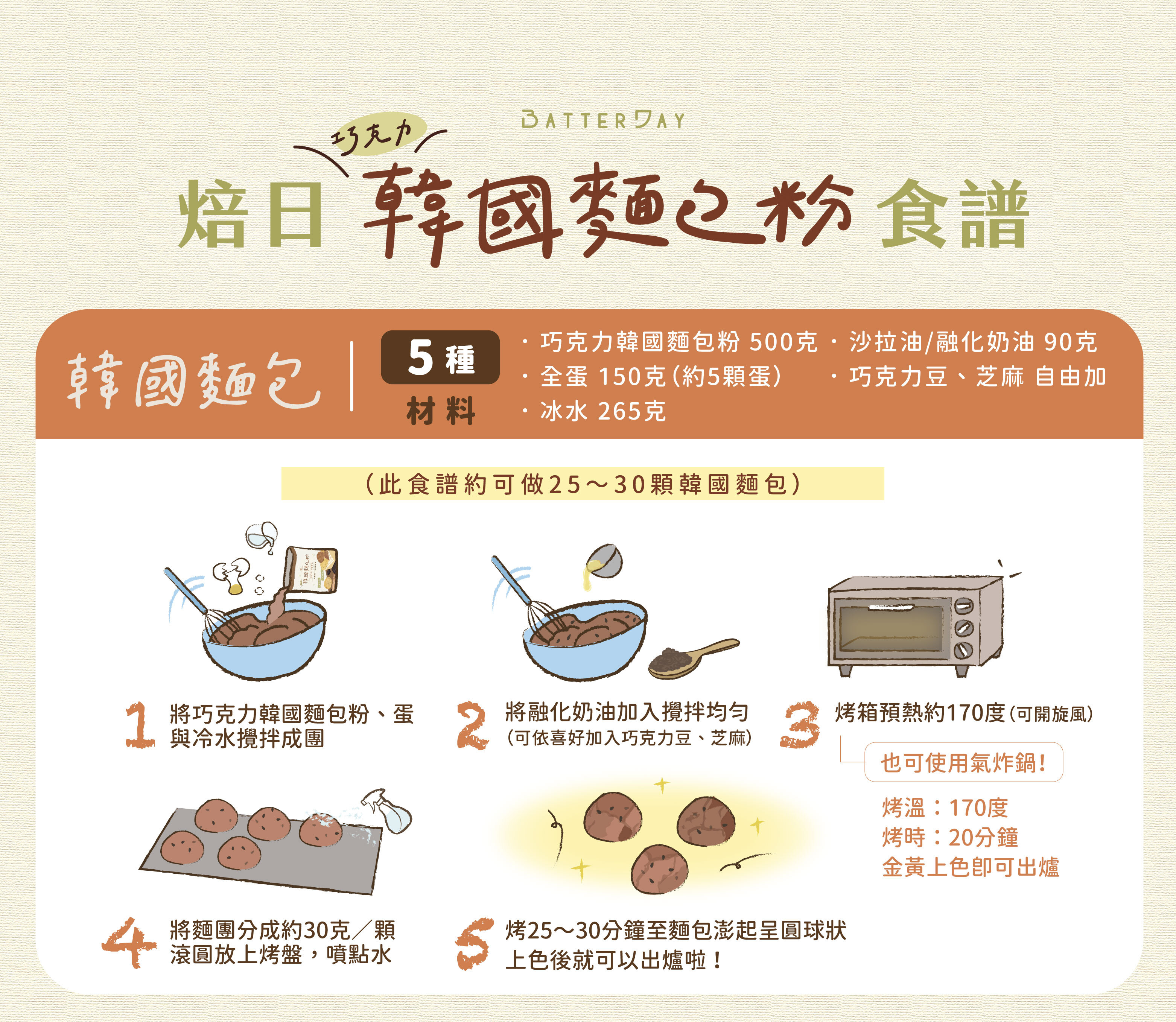 “焙日巧克力韓國麵包粉食譜”