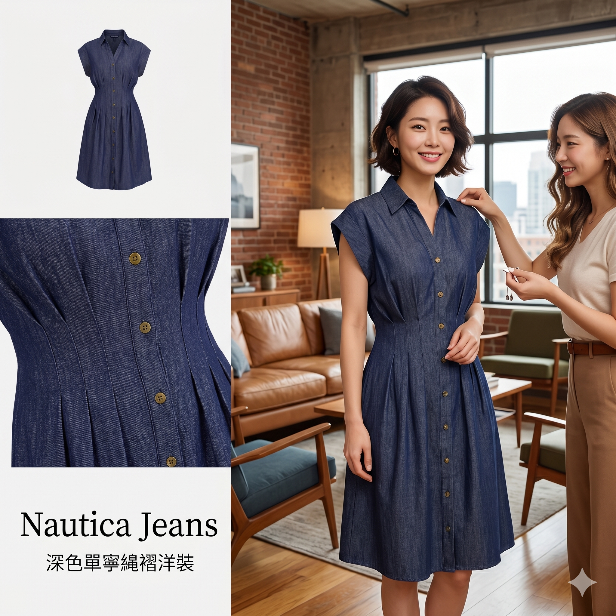 【預購】Nautica Jeans H041606 女款細褶連衣裙