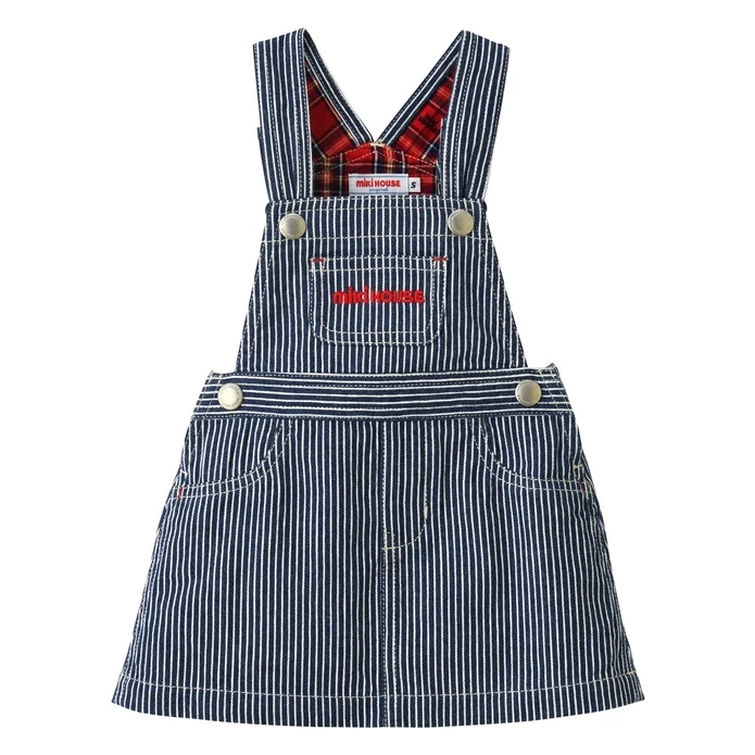 MIKI HOUSE牛仔條紋吊帶裙-海軍藍&白
