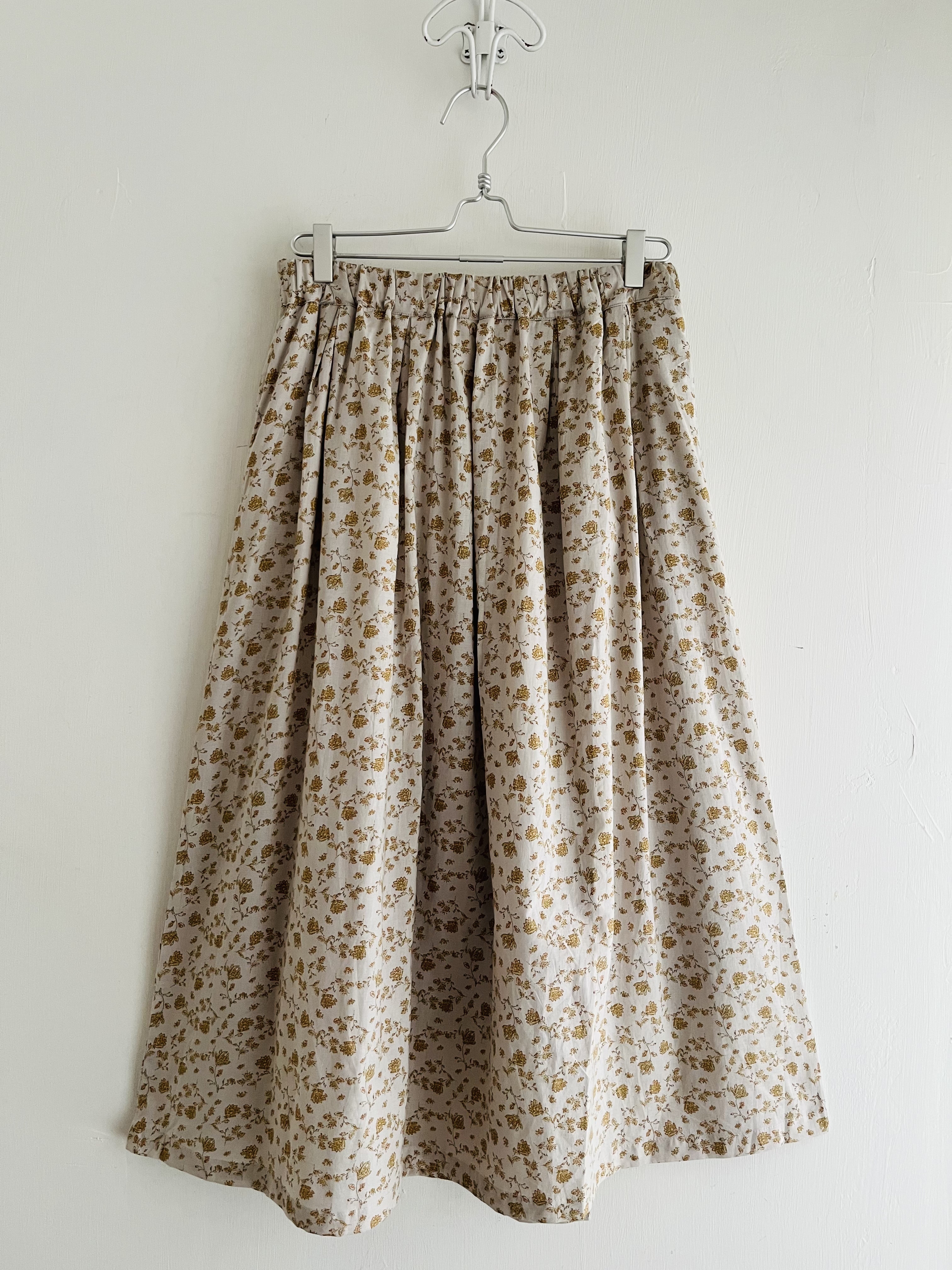 Cloud nine米色拼黃色碎花全橡筋裙