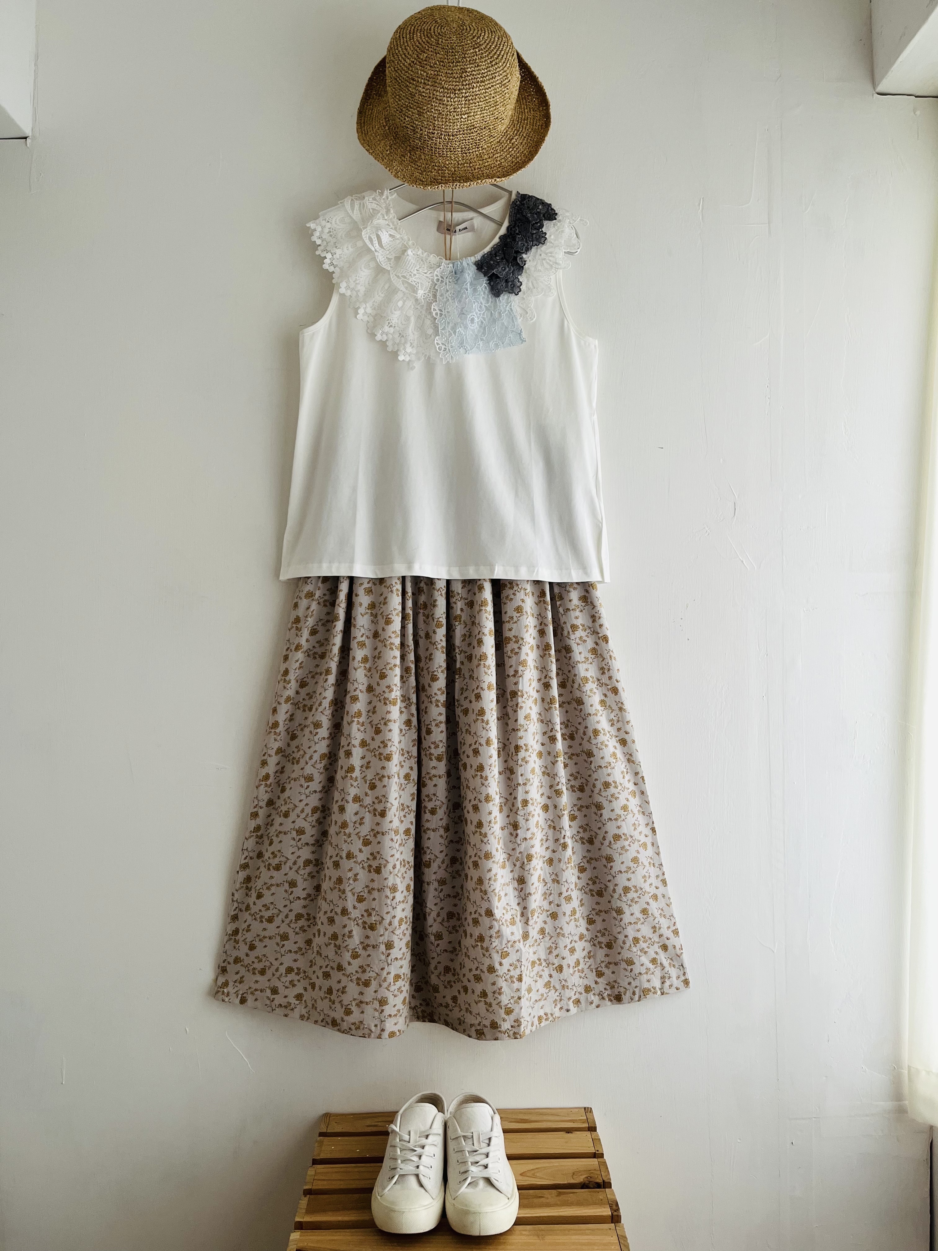 Cloud nine米色拼黃色碎花全橡筋裙