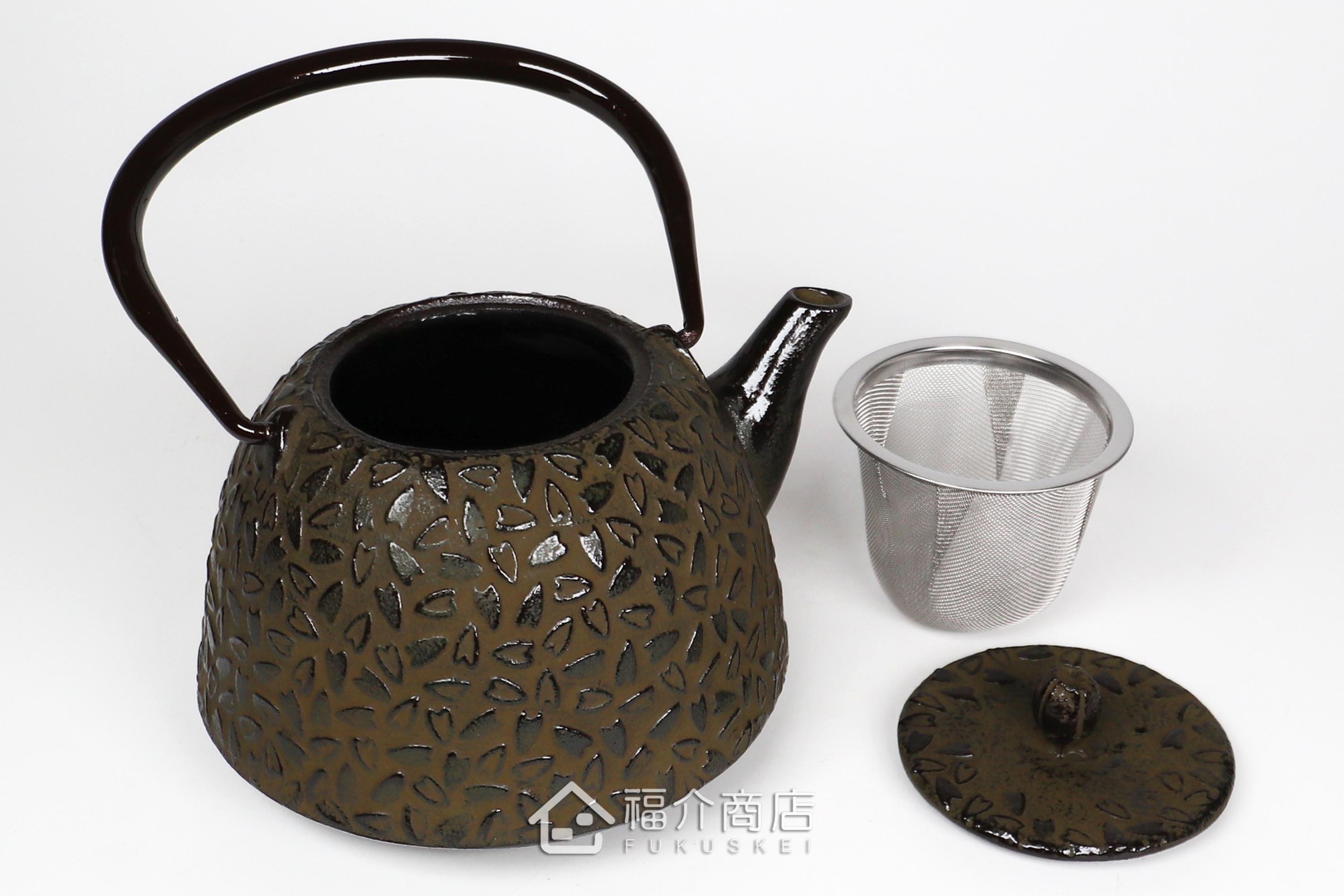 岩戶鑄工所製作的日本泡茶壺,茶色櫻花造型壺身