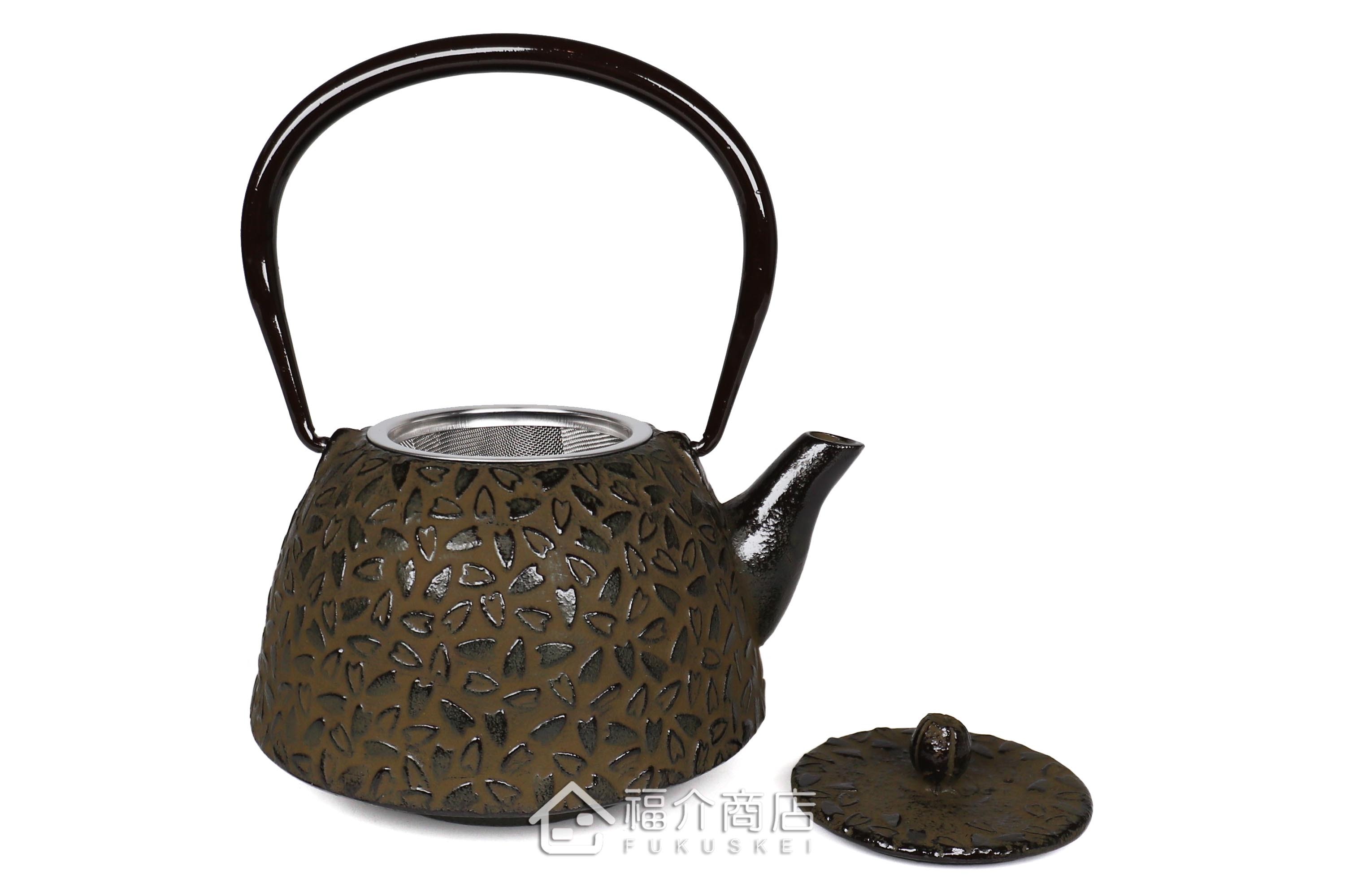岩戶鑄工所製作的日本泡茶壺,茶色櫻花造型壺身