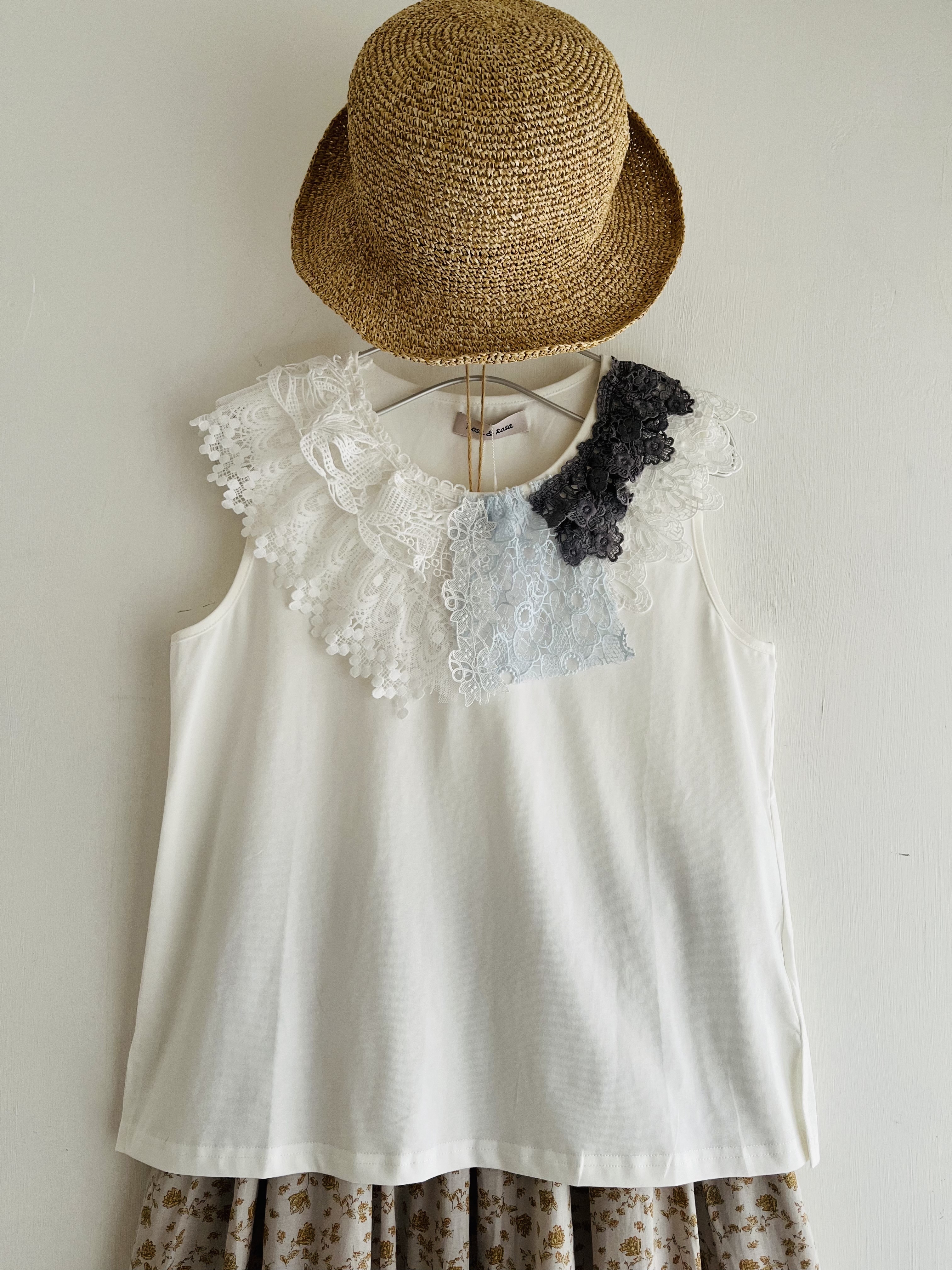 Rose &Rose白色刺繡鈎花領背心