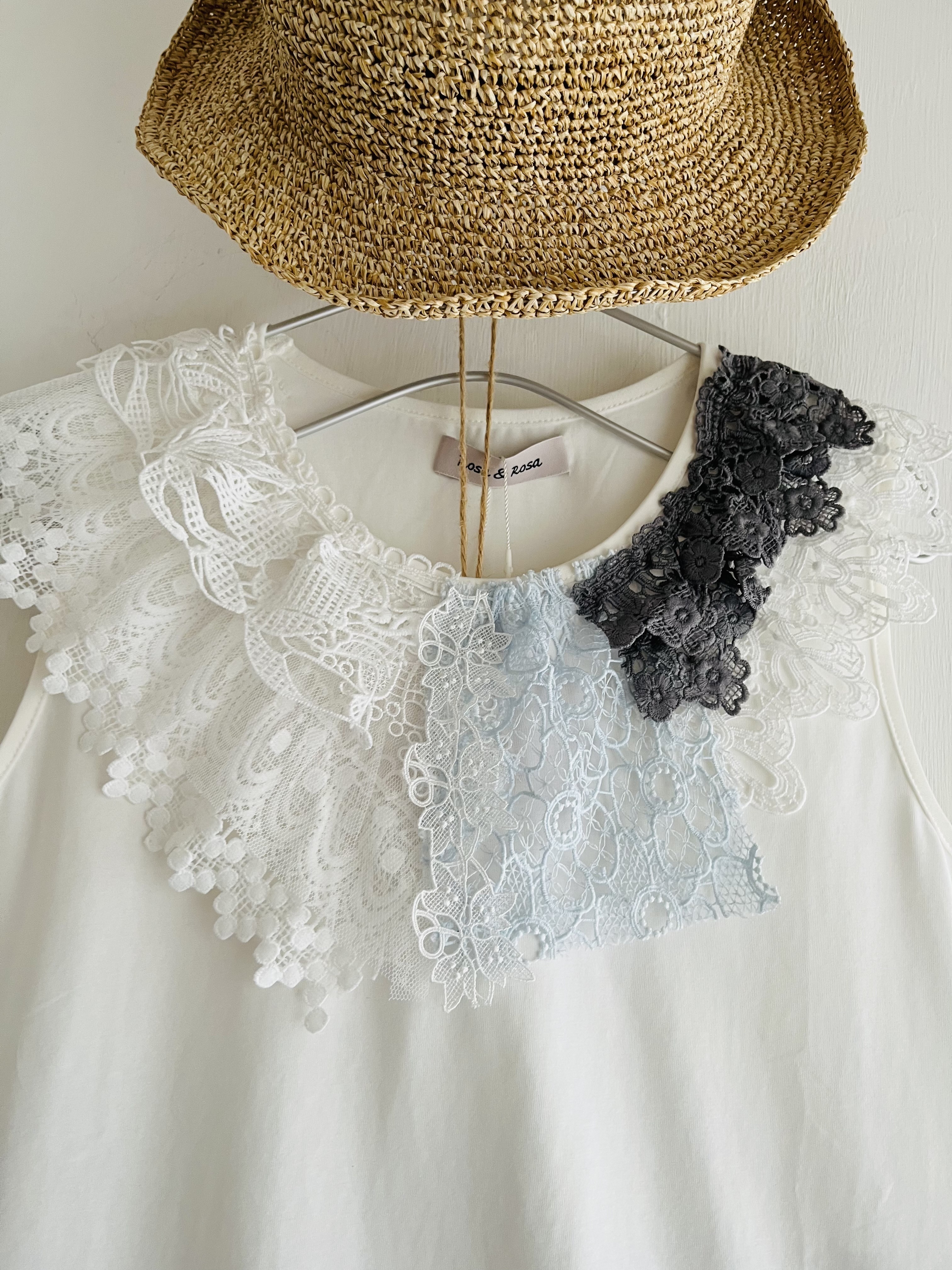 Rose &Rose白色刺繡鈎花領背心