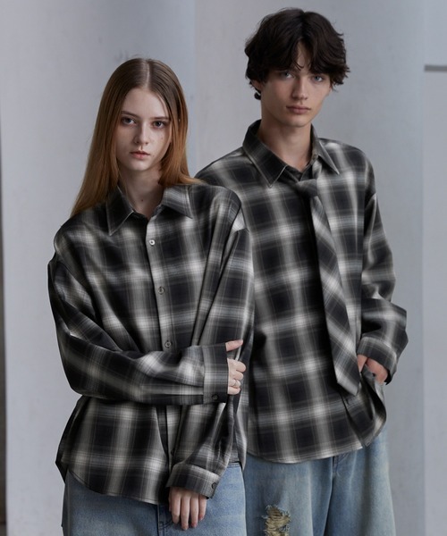 CLEL 人字紋格紋襯衫附領帶