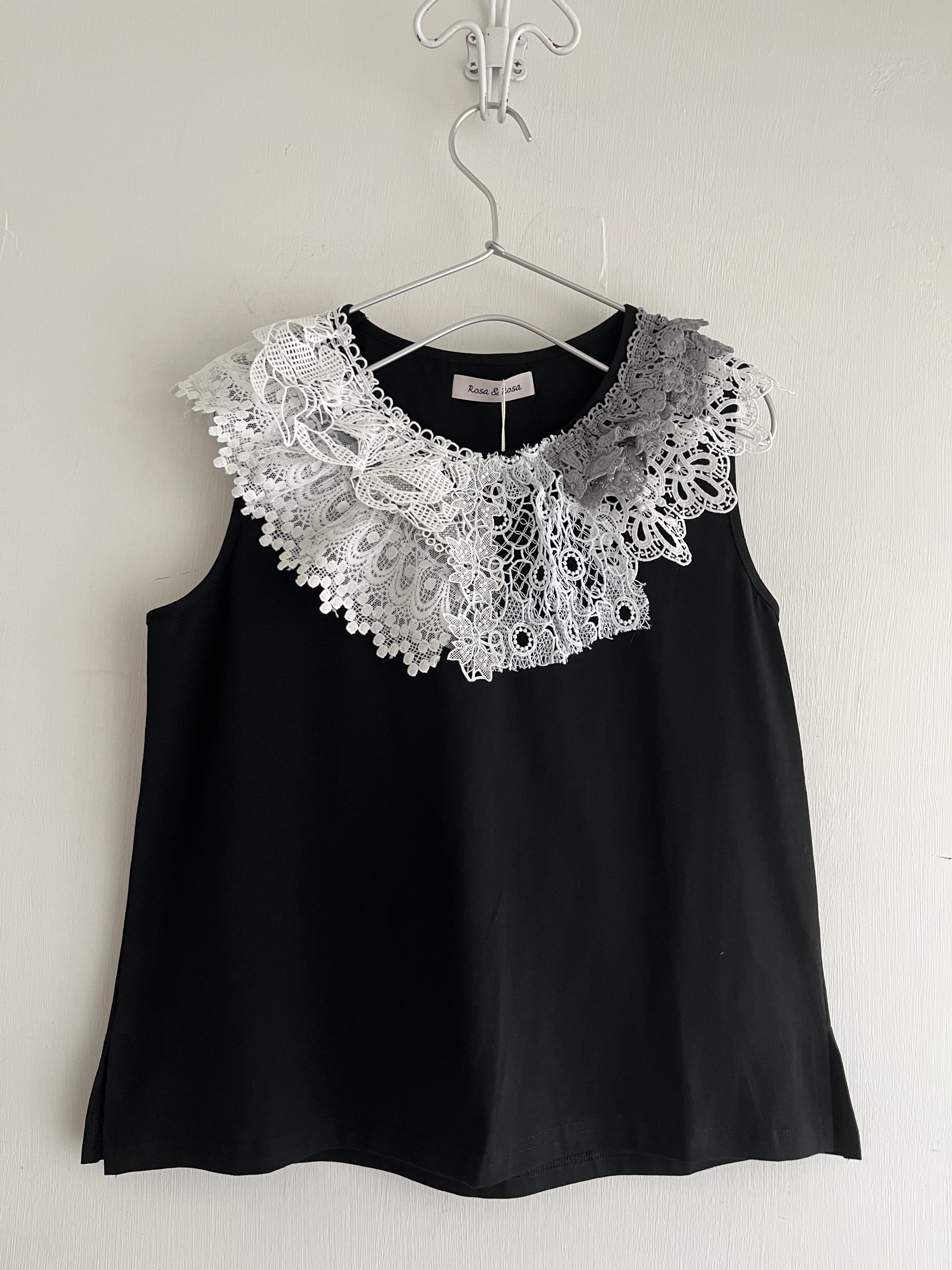 Rose &Rose黑色刺繡鈎花領背心