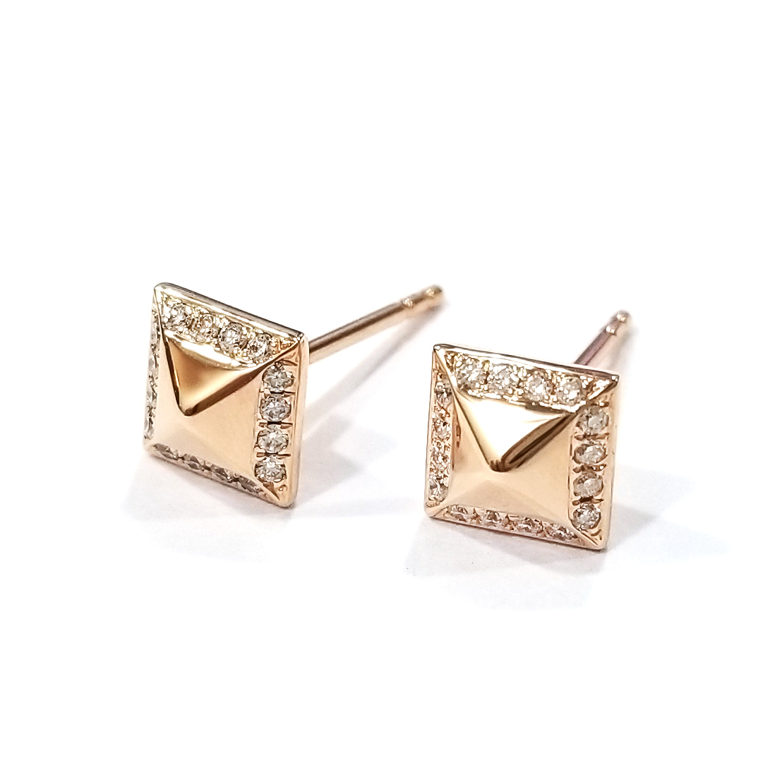 18K玫瑰金天然鑽石耳環