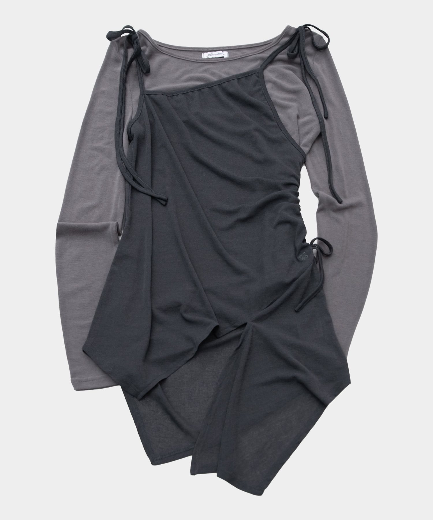 PLACE STUDIO 不對稱縮褶細肩帶斜紋層次無袖長版套裝 26S7771244