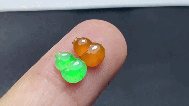 32943 翡翠高冰黃綠葫蘆一對