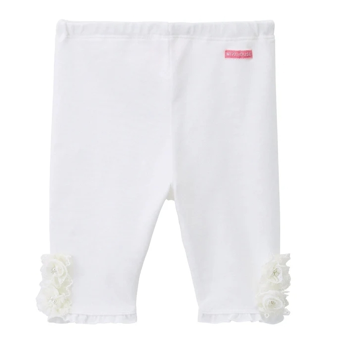 蕾絲花朵六分內搭褲-白色