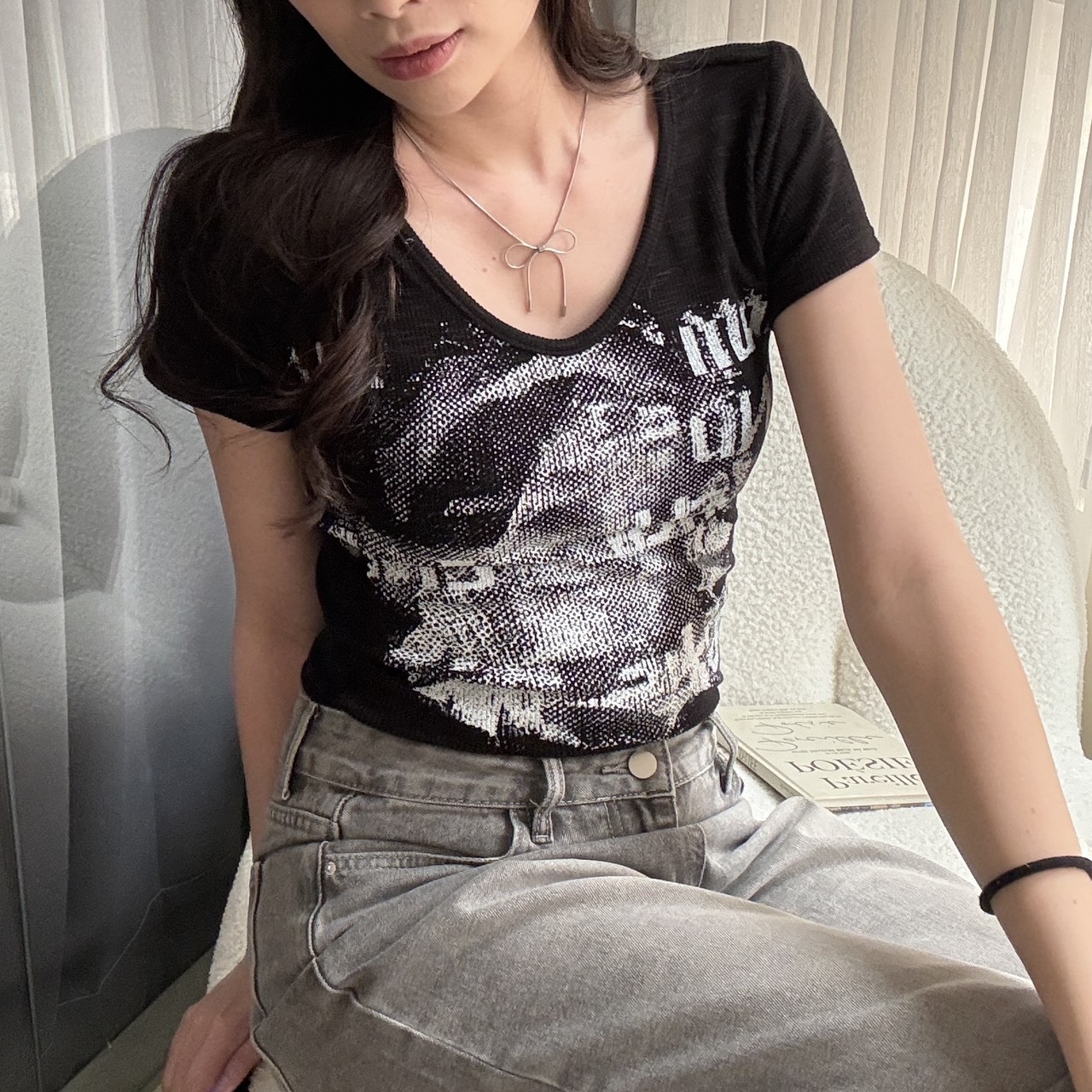 1884 美式潑漆小墊肩英文字短T (Ｍ)