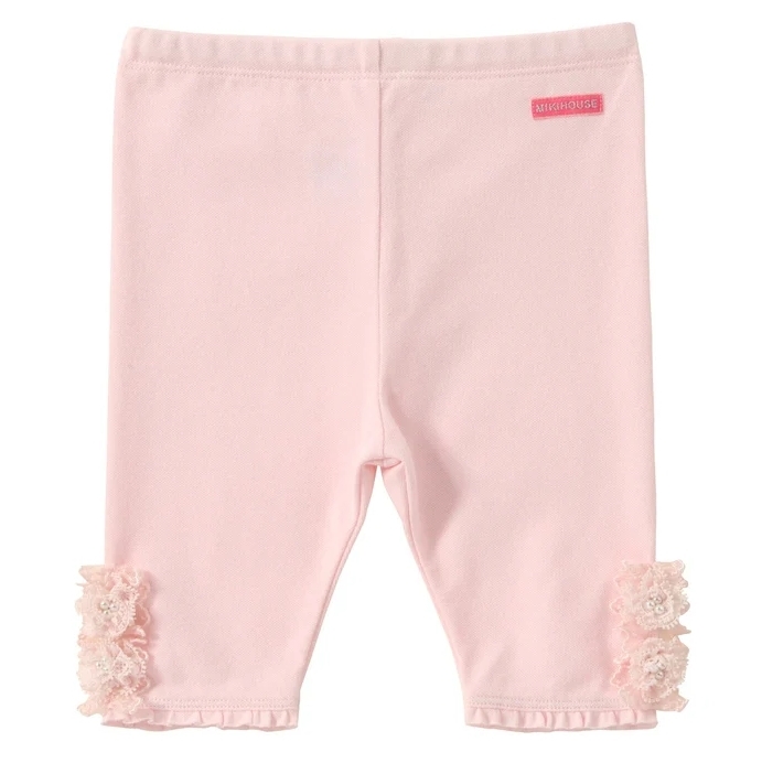 蕾絲花朵六分內搭褲-粉紅色